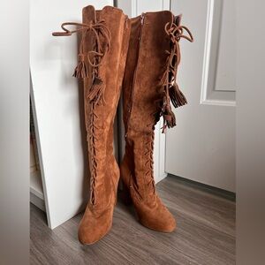 22” Brown Suede Lace-Up Boots - size 9